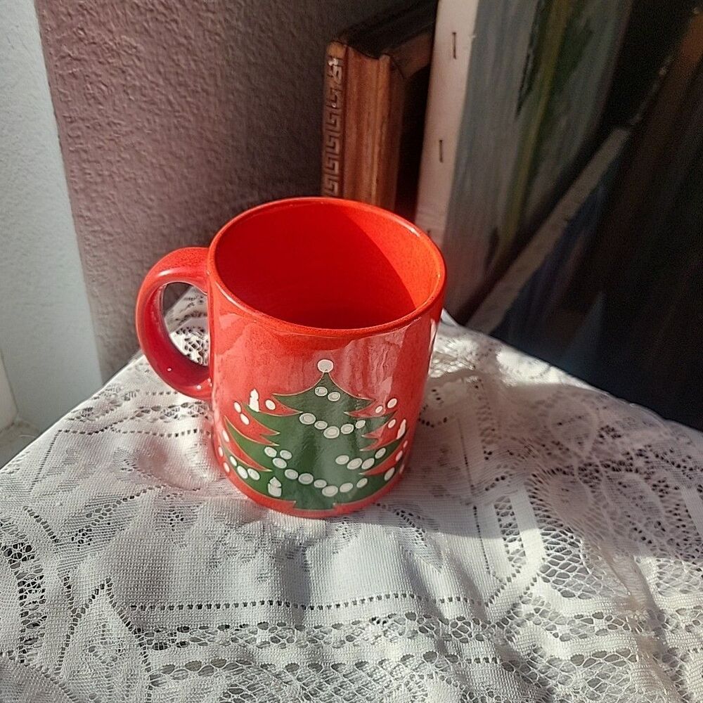Waechtersbach Vtg Christmas Tree Coffee Mug Red Green West Germany Holiday Retro